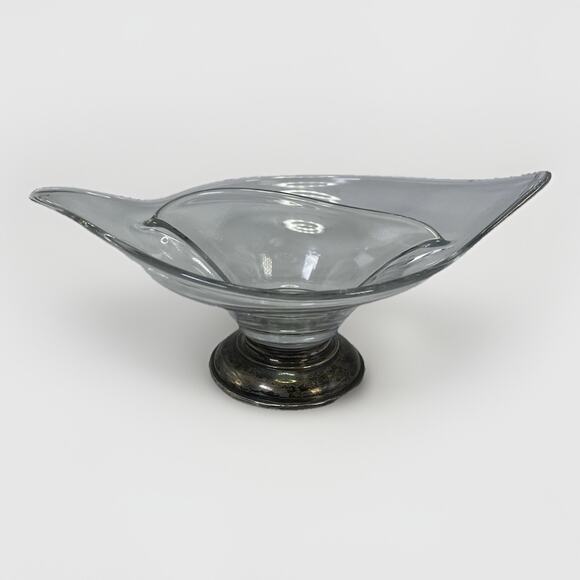 VTG Frank M Whiting Clear Glass Curved Candy Dish 925 Sterling Silver Base MCM - Picture 6 of 11